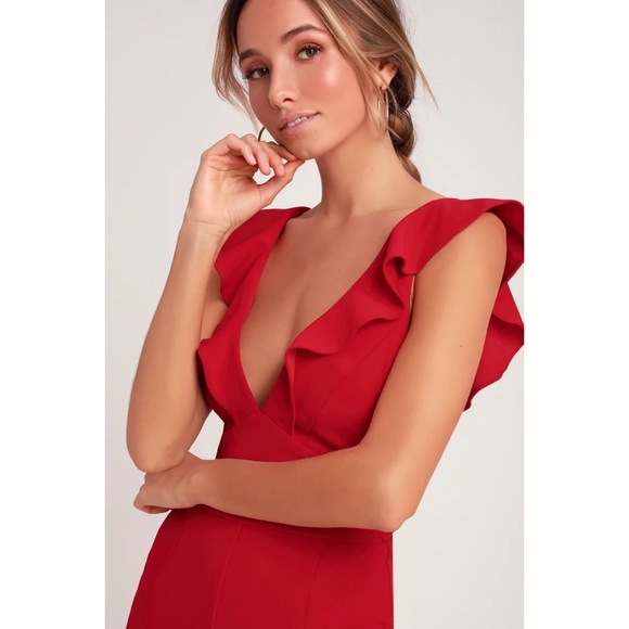 Lulus Leilani Red Ruffled Jumpsuit Large - Picture 3 of 14